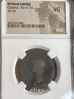 NGC Ancient Claudius Roman Imperial Coin AE AS 41-54 AD in Very Good Condition