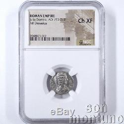 NGC CHOICE CH-XF Julia Domna Ancient Roman Empire Silver Denarius Coin 193-217AD