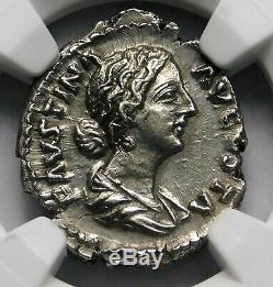 NGC Ch AU 5/5-2/5 Faustina Jr Denarius Wife of Marcus Aurelius Roman Silver Coin