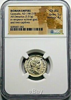 NGC Ch AU 5/5-4/5. Caracalla Exquisite Denarius. Brother Geta. Roman Silver Coin