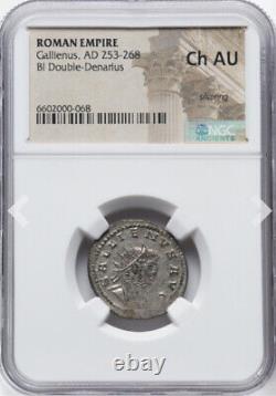 NGC Ch AU Caesar Gallienus 253-268 AD, Roman Empire Double Denarius Silver Coin