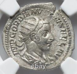 NGC Ch AU Caesar Gordian III 238-244 AD Roman Empire Denarius Coin, HIGH GRADE
