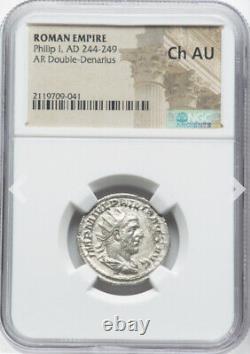 NGC Ch AU Caesar Philip I the Arab 244-249 AD Roman Empire Double Denarius Coin