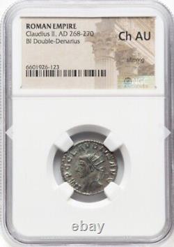 NGC Ch AU Claudius II 268-270 AD Roman Empire Denarius Coin, HERCULES withCLUB