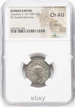NGC Ch AU Claudius II Caesar 268-270 AD, Roman Empire Rome Silver Denarius Coin