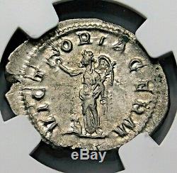 NGC Ch AU. Maximinus I. Exquisite Denarius. Ancient Roman Silver Coin