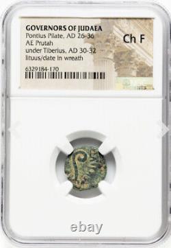 NGC Ch F Choice FINE Pontius Pilate Judaea Jesus Bible Coin 26-36 Real AD Prutah