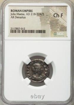 NGC Ch F Roman Empire Julia Maesa, AD 218-224/5 AR Denarius Silver Coin Rare
