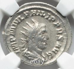 NGC Ch VF Caesar Philip I the Arab, 244-249 Roman Empire AR Double Denarius Coin