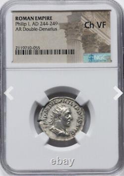 NGC Ch VF Roman Empire Caesar Philip I Arab 244-249 Double Denarius Rome Coin