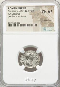 NGC Ch VF Roman Empire Faustina Jr the Younger 147-175/6 Denarius Silver Coin