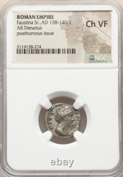 NGC Ch VF Roman Empire Faustina Sr the Elder 138-140/1 AR Denarius Silver Coin