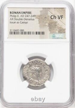 NGC Ch VF Roman Empire Philip II 247-249 AD AR Double Denarius Silver Coin Rare