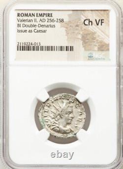 NGC Ch VF Roman Empire Valerian II 256-258 AD Double Denarius RARE Silver Coin
