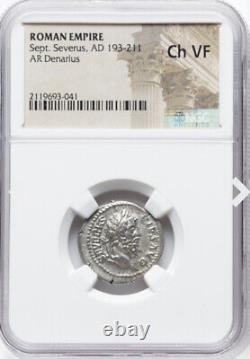 NGC Ch VF Sept. Severus 193-211 AD Roman Empire AR Denarius Coin Rome HIGH GRADE