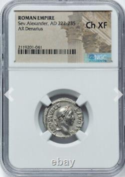 NGC Ch XF 222-235 Severus Alexander Roman Empire Denarius Coin, Caesar Ancient