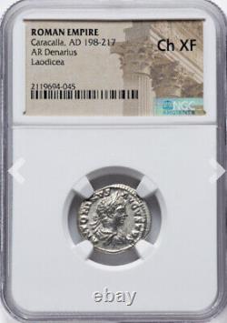 NGC Ch XF Caracalla 198-217 AD Roman Empire Rome Caesar AR Denarius Silver Coin
