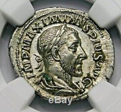 NGC Ch XF. Maximinus I. Exquisite Denarius. Ancient Roman Silver Coin