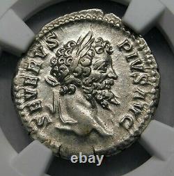 NGC Ch XF. Septimius Severus AD 203 AR Denarius. Ancient Roman Silver Coin