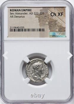 NGC Ch XF Severus Alexander 222-235 AD, Roman Empire Caesar Denarius Coin SHARP