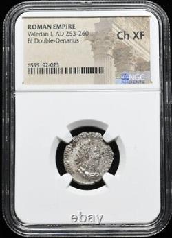 NGC Ch XF Valerian I 253-260 AD, Roman Empire Caesar Rome, Denarius Silver Coin