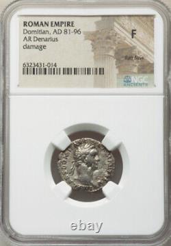 NGC F Domitian 81-96 AD Roman Empire Caesar AR Denarius Silver Coin, Rare
