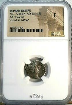 NGC F. Marcus Aurelius as CAESAR 161 AD Stunning Rare Denarius Roman Silver Coin