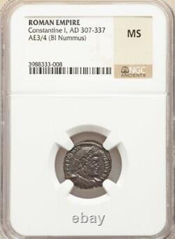NGC MS Constantine I The Great Roman Empire 307-337 AD BI Nummus Coin, Top Pop
