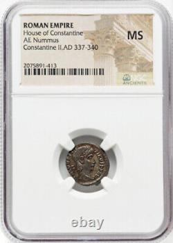 NGC MS Constantine II Caesar Roman Empire 337-340 AD Bi Nummus Coin, Top Pop