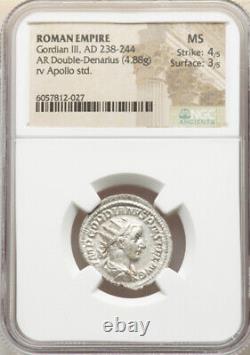 NGC MS Roman Empire Gordian III 238-244 AD AR Double Denarius Silver Coin Rare