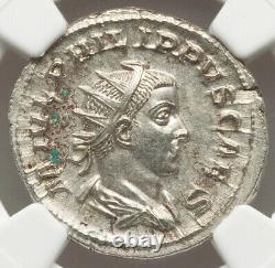 NGC MS Roman Empire Philip II 247-249 AD AR Double Denarius Silver Coin, Rare