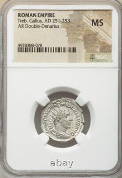 NGC MS Roman Empire Treb Gallus 251-153 AD AR Double-Denarius Silver Coin