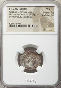 NGC MS Roman Empire Valerian I 253-260 AD BI Double Denarius Rare Silver Coin