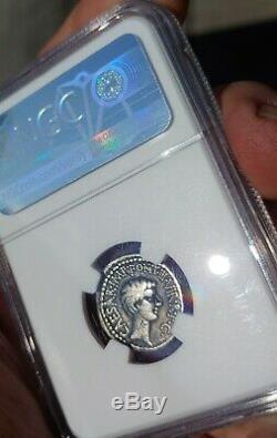 NGC Roman Marc Antony & Augustus Ceasar 41 BC Silver Denarius Very Rare Coin
