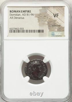 NGC VF Domitian 81-96 AD Roman Empire Caesar AR Denarius Silver Coin, TONED