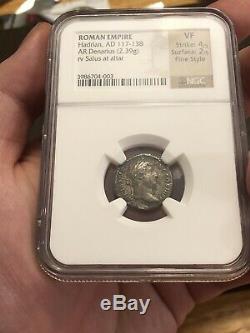 NGC VF Hadrian Silver Denarius Ancient Roman Coin