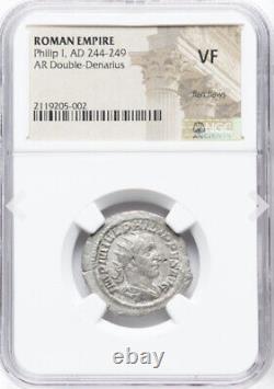 NGC VF Roman Empire Caesar Philip I Arab 244-249 AD Double Denarius Silver Coin