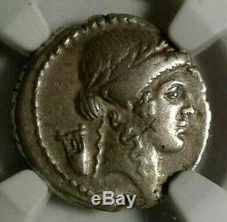 NGC VF. Roman Republic P. Clodius 42 BC. Stunning Denarius. Ancient Silver Coin