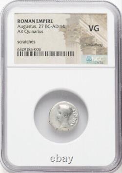 NGC VG Augustus Octavian 27 BC 14 AD, Roman Empire AR Quinarius Silver Coin