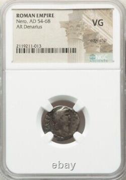 NGC VG Nero 54-68 AD Roman Empire Caesar AR Denarius Silver Coin, Rare