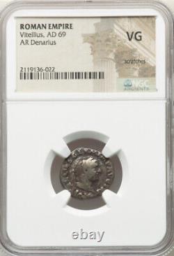 NGC VG Vitellius 69 AD Roman Empire Caesar AR Denarius Silver Coin, Very Rare