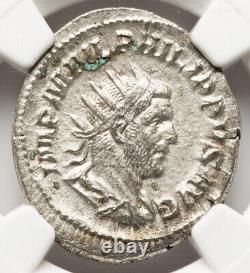 NGC XF Caesar Philip I the Arab 244-249 AD, Roman Empire Denarius Silver Coin