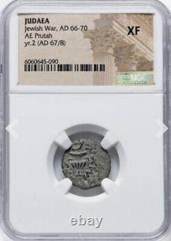 NGC XF Judaea 66-70 AD Year 2 Jewish Roman Rebellion War Rare Prutah Coin Israel