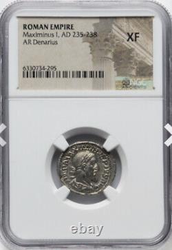 NGC XF Maximinus I Thrax 235-238 AD, Roman Empire AR Denarius Coin, HIGH GRADE
