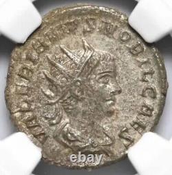 NGC XF Valerian II 256-258 AD Roman Empire Denarius Coin, CAESAR CROWNS TROPHY