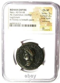 Nero AE Dupondius Copper Roman Coin 54 AD NGC Choice XF (EF) with Fine Style