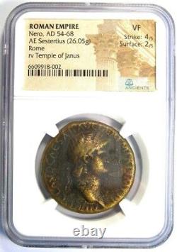 Nero AE Sestertius Copper Ancient Roman Coin 54 AD. Certified NGC VF Rare Coin
