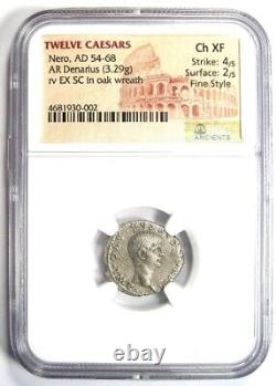 Nero AR Denarius Silver Roman Coin 54-68 AD NGC Choice XF (EF) with Fine Style