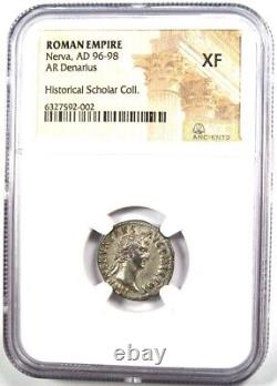 Nerva AR Denarius Silver Roman Coin 96-98 AD Certified NGC XF (EF) Rare