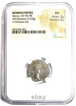 Nerva AR Denarius Silver Roman Coin 96-98 AD NGC AU 5/5 Strike and Surfaces